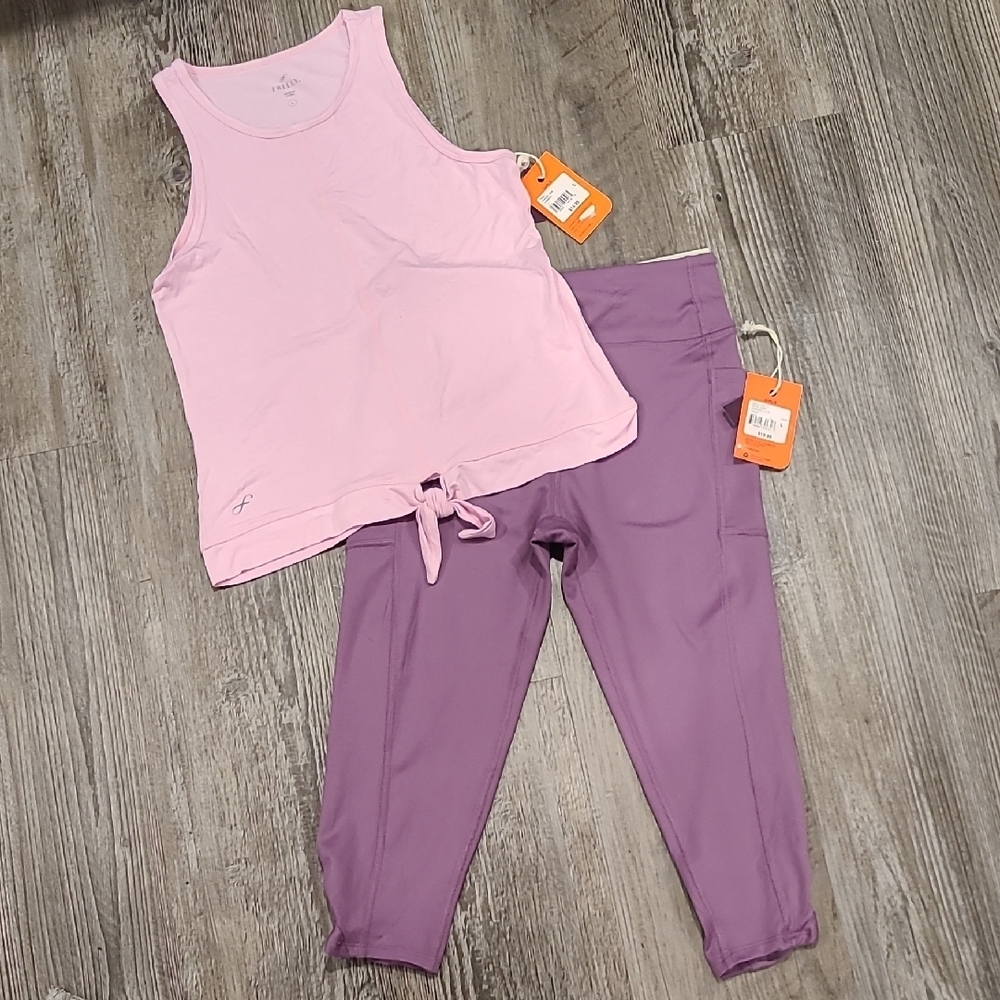 Freely Pink Tank Top and Purple Leggings Set Size Large